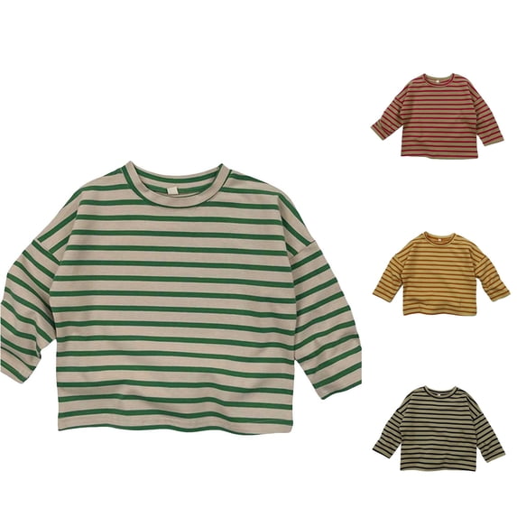 LIIPEE Casual Stripes Graphic Tees For Girls Back To School Long Sleeve Crew Neck T Shirts Kids Autumn Cute Breathable Everyday Tshirt,6-12 Months