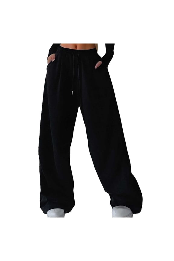 Casual Wide Leg Pants For Women Solid Color Drawstring Waist Palazzo Pants With Pockets Ladies Lightweight Breathable Trousers,XXL