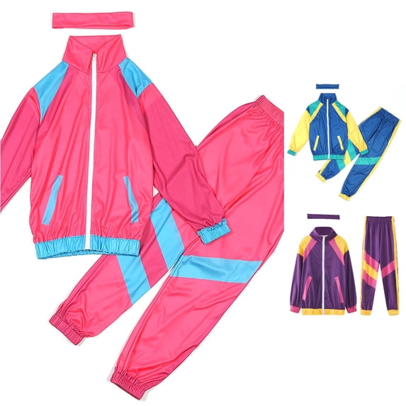 LIIPEE Color Block Outfit Sets For Girls Long Sleeve Zip Up Windbreaker Pants And Headband 3 Piece Set Kids Comfortable Fashion Workout Outfits,12-14 Years