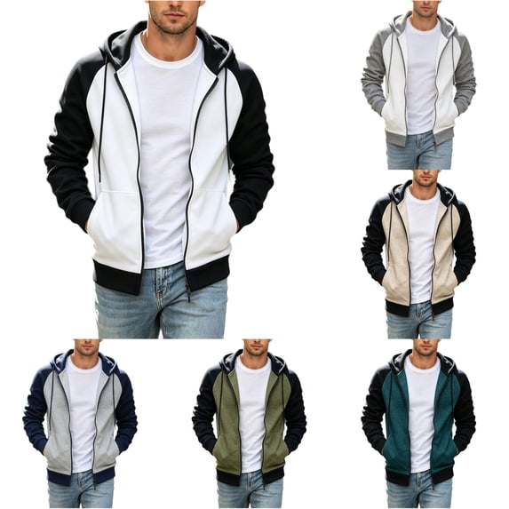 LIIPEE Color Block Zip Up Hoodies For Men Long Sleeve Hooded Sweatshirts Male Autumn Winter Comfortable Casual Sweatshirt With Pockets,XXL