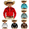 thumbnail image 1 of LIIPEE Cowboy Shirts For Boys Casual Fashion Graphic Print Long Sleeve Turn Down Collar Button Up Western Style Tops Kids Comfortable Cute Daily Wear,4-5 Years, 1 of 4