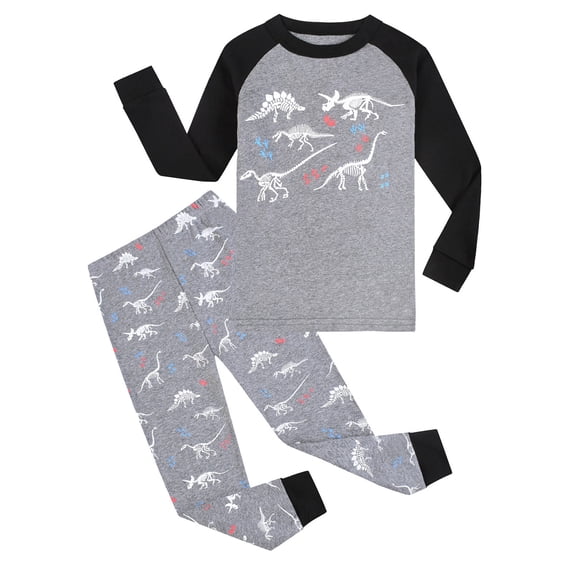LIIPEE Cute Dinosaur Graphic Pajamas For Boys Long Sleeve Tees And Pants Pajama Set 2 Piece Kids Fall Winter Comfortable Daily Sleepwear,11-12 Years