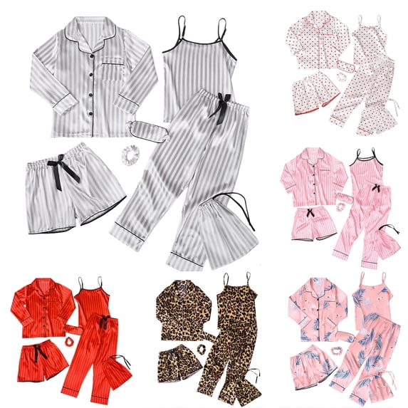LIIPEE Cute Graphic Pajamas For Girls Blouse Camisole Shorts Pants Headband Storage Bag And Eye Mash Pajama Set 7 Piece Kids Sleepwear,10-11 Years