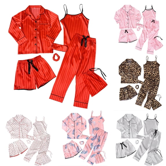 LIIPEE Cute Graphic Pajamas For Girls Blouse Camisole Shorts Pants Headband Storage Bag And Eye Mash Pajama Set 7 Piece Kids Sleepwear,8-9 Years