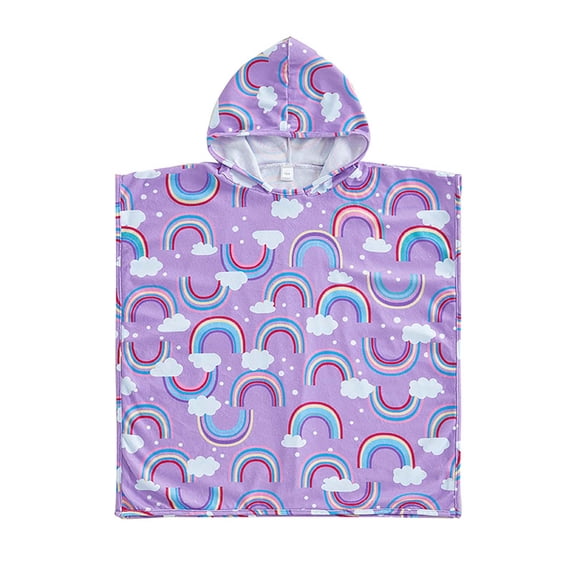 LIIPEE Cute Rainbow Graphic Hooded Bathrobes For Girls Loose Soft Breathable Cover Up Robes Kids Lightweight Pool Beach Summer Bathrobe,8-9 Years