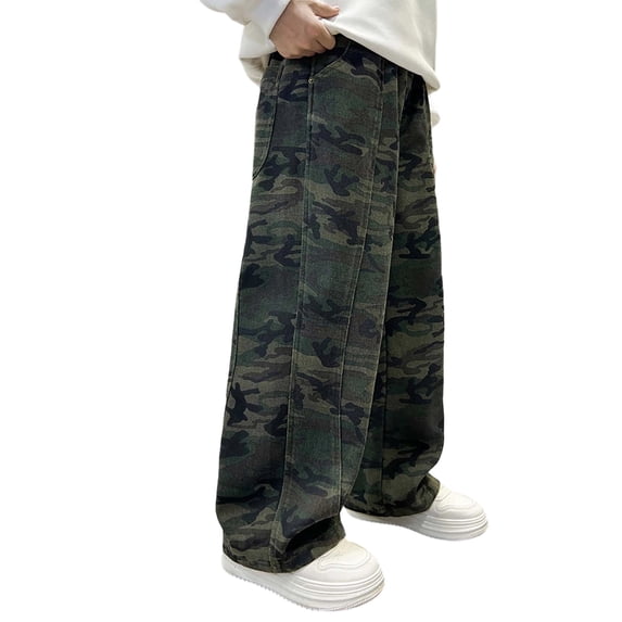 LIIPEE Denim Pants For Boys Graphic Comfortable Elastic Waist Baggy Wide Leg Casual Jeans Kids Lightweight Breathable Cargo Trousers With Multiple Pockets,7-8 Years