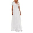thumbnail image 1 of LIIPEE Dress Women Summer Dresses Wedding Guest Dress Elegant Solid Color V Neck Lace Short Sleeve Maxi Dress Sundress Female Casual Baby Shower A-Line Dress,White,S, 1 of 5