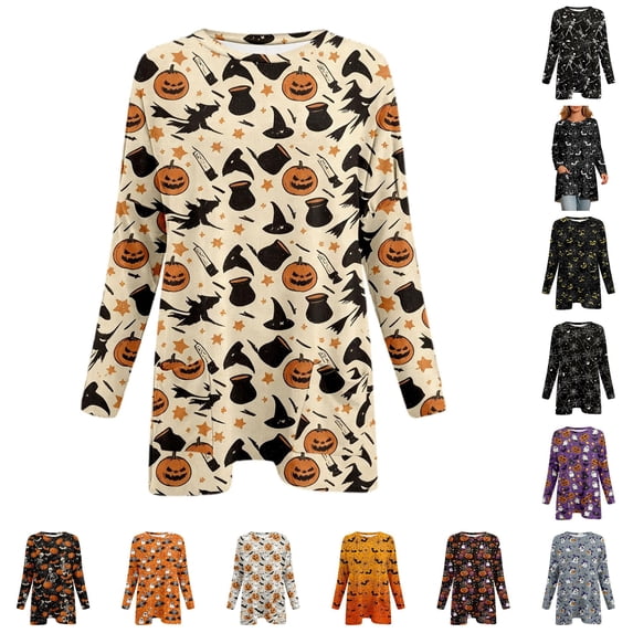 LIIPEE Fall Long Sleeve T Shirts For Women Crew Neck Halloween Graphic Tees Ladies Tshirt,S-XXXL