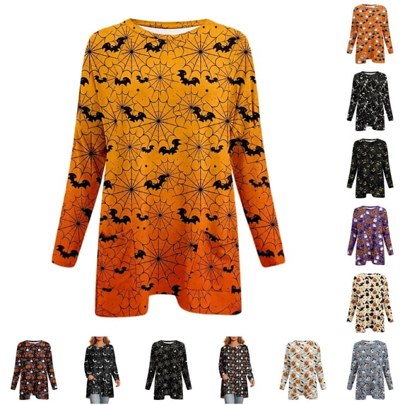 LIIPEE Fall Long Sleeve T Shirts For Women Crew Neck Halloween Graphic Tees Ladies Tshirt,S-XXXL