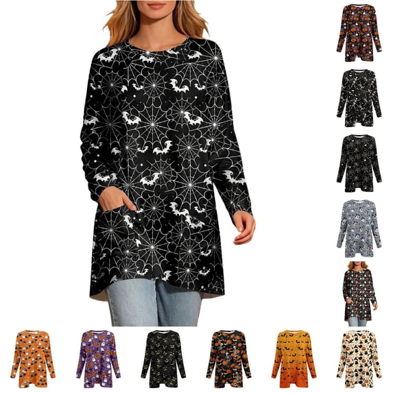 LIIPEE Fall Long Sleeve T Shirts For Women Crew Neck Halloween Graphic Tees Ladies Tshirt,S-XXXL
