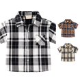 thumbnail image 1 of LIIPEE Fashion Plaid Graphic Button Up Shirts For Boys Short Sleeve Turn Down Collar Pocket Shirt Kids Casual Cute Summer Tops,12-24 Months, 1 of 4