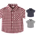 thumbnail image 1 of LIIPEE Fashion Plaid Graphic Button Up Shirts For Boys Short Sleeve Turn Down Collar Shirt Kids Casual Cute Summer Tops,12-18 Months, 1 of 4