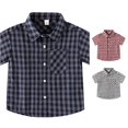 thumbnail image 1 of LIIPEE Fashion Plaid Graphic Button Up Shirts For Boys Short Sleeve Turn Down Collar Shirt Kids Casual Cute Summer Tops,12-18 Months, 1 of 7
