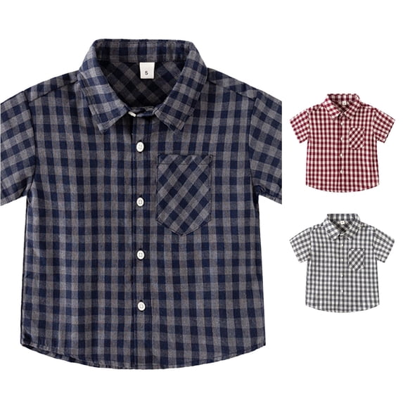 LIIPEE Fashion Plaid Graphic Button Up Shirts For Boys Short Sleeve Turn Down Collar Shirt Kids Casual Cute Summer Tops,12-18 Months