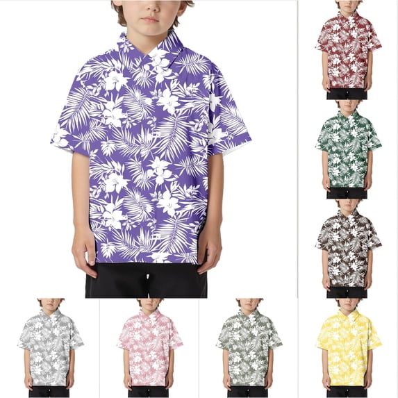LIIPEE Fashion Tropical Graphic Button Up Shirts For Boys Short Sleeve Turn Down Collar Beach Shirt Kids Casual Cute Summer Tops,3-4 Years