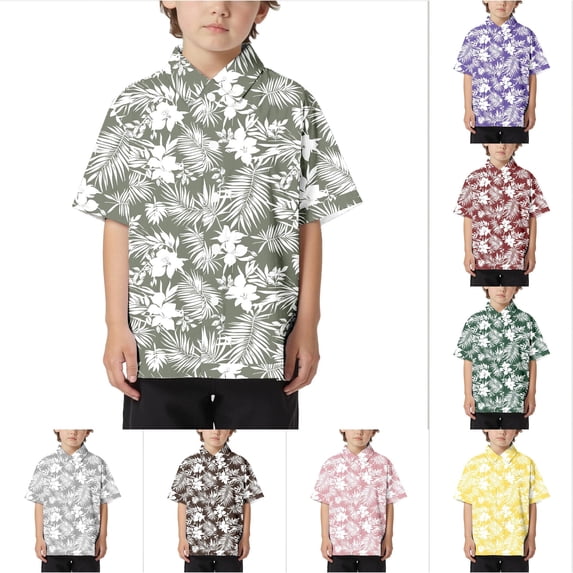 LIIPEE Fashion Tropical Graphic Button Up Shirts For Boys Short Sleeve Turn Down Collar Beach Shirt Kids Casual Cute Summer Tops,5-6 Years