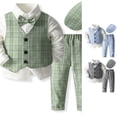 thumbnail image 1 of LIIPEE Formal Outfit Sets For Boys Solid Color Dress Shirts Plaid Vests Pants Hat And Bow Tie 5 Piece Set Kids Comfortable Cute Party Gentleman Outfits,2-3 Years, 1 of 6