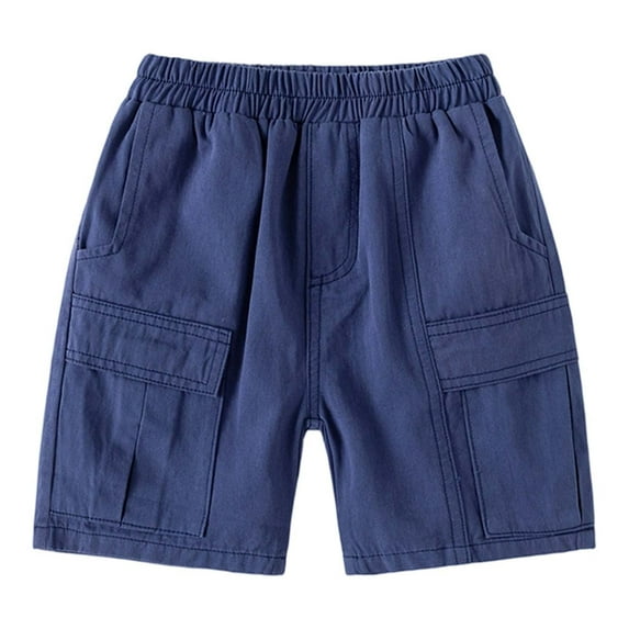 LIIPEE Girl Boy Cargo Shorts Solid Color Elastic Waist Short With Pockets Newborn Leisure Daily Shorts,Navy,1-2 Years