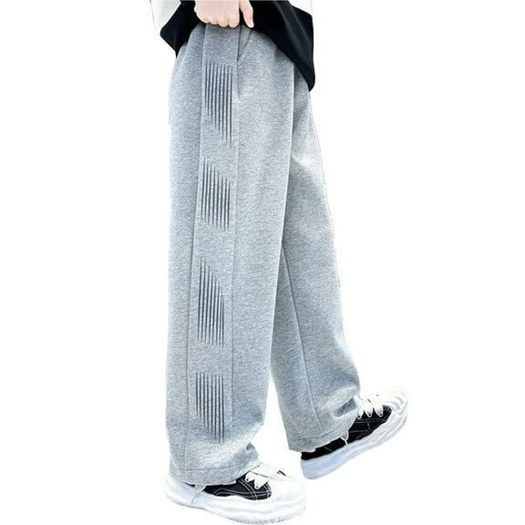 LIIPEE Girl Boy Casual Pants Baggy Elastic Waist Straight Wide Leg Trousers With Pockets Boys Classic Daily Stretch Street Outdoor Hiking Pants,Grey,11-12 Years