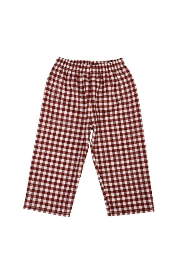 Girl Boy Casual Pants Elastic Waist Wide Leg Plaid Trousers Toddler Leisure Vacation Stretch Street Outdoor Hiking Pants,Red,3-4 Years