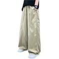 thumbnail image 1 of LIIPEE Girl Boy Casual Pants Solid Color Baggy Elastic Waist Drawstring Straight Wide Leg Trousers With Pockets Girls Trendy Weekend Pants,Khaki,11-12 Years, 1 of 5