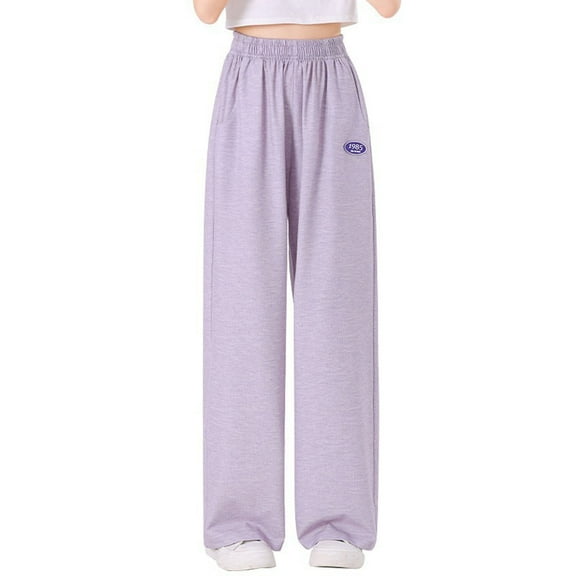 LIIPEE Girl Boy Casual Pants Solid Color Baggy Elastic Waist Straight Wide Leg Trousers With Pockets Boys Stylish Vacation Stretch Street Outdoor Hiking Pants,Purple,13-14 Years