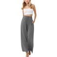 thumbnail image 1 of LIIPEE Girl Boy Casual Pants Solid Color Elastic High Waist Drawstring Straight Wide Leg Trousers With Pockets Child Stylish Vacation Pants,Grey,8-9 Years, 1 of 6