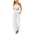 thumbnail image 1 of LIIPEE Girl Boy Casual Pants Solid Color Elastic High Waist Drawstring Straight Wide Leg Trousers With Pockets Kids Trendy Weekend Pants,White,14-15 Years, 1 of 6