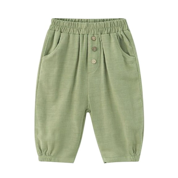 LIIPEE Girl Boy Casual Pants Solid Color Elastic High Waist Wide Leg Trousers With Pockets Toddler Trendy Birthday Stretch Street Outdoor Hiking Pants,Light Green,12-18 Months