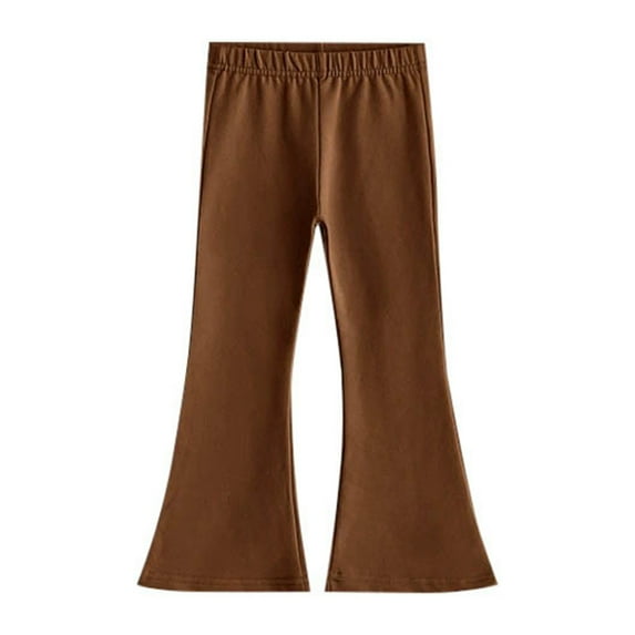 LIIPEE Girl Boy Casual Pants Solid Color Elastic Waist Wide Leg Flare Trousers Kids Leisure Picnic Stretch Street Outdoor Hiking Pants,Coffee,5-6 Years