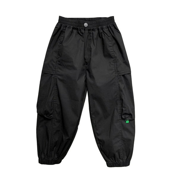 LIIPEE Girl Boy Casual Pants Solid Color Elastic Waist Wide Leg Trousers With Pockets Girls Casual Birthday Stretch Street Outdoor Hiking Pants,Black,6-7 Years