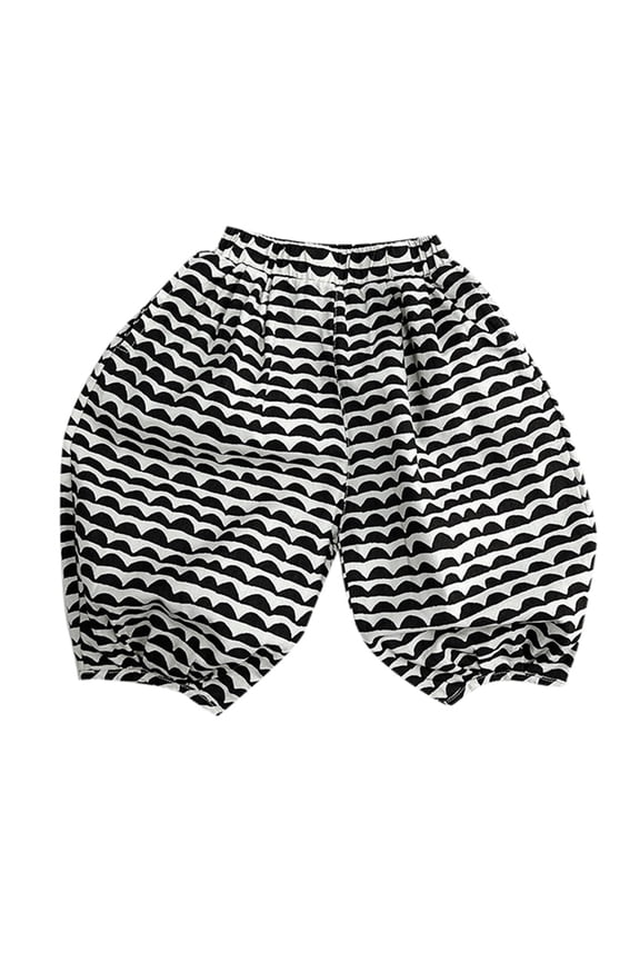 Girl Boy Harem Pants Geometric Printed Elastic Waist Wide Leg Trousers With Pockets Toddler Leisure Birthday Stretch Street Outdoor Hiking Pants,Black,12-18 Months