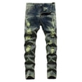 thumbnail image 1 of LIIPEE Girl Boy Ripped Jean Pants Stretch Straight Distressed Denim Trousers With Pockets Leisure Party Stretch Street Outdoor Hiking Pants,Green,4-5 Years, 1 of 7