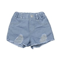 LIIPEE Girl Boy Ripped Jean Shorts Elastic Waist Distressed Denim Shorts With Pockets Girls Classic Weekend Shorts,Blue,9-10 Years