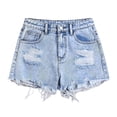 thumbnail image 1 of LIIPEE Girl Boy Ripped Jean Shorts High Waist Button Distressed Denim Shorts With Pockets Child Casual Birthday Shorts,Blue,13-14 Years, 1 of 7