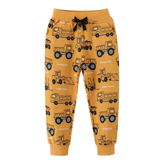 LIIPEE Girl Boy Sweatpants Cartoon Car Printed Elastic Waist Drawstring Trousers With Pockets Child Leisure Weekend Stretch Street Outdoor Hiking Pants,Orange,6-7 Years