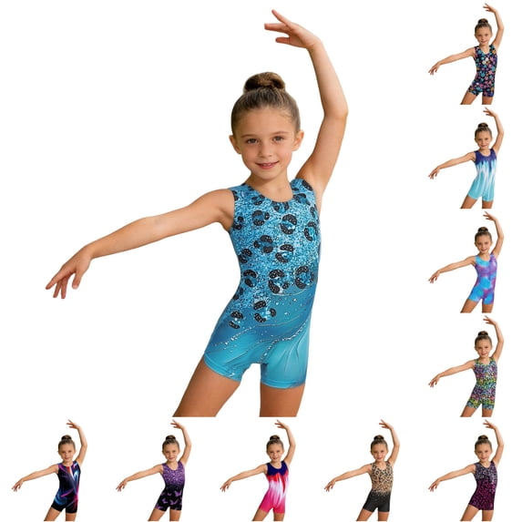 LIIPEE Girls Athletic Jumpsuit Sleeveless Stretch Graphic Leotard Kids Training Dancewear 3-12 Years