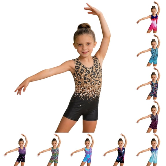 LIIPEE Girls Athletic Jumpsuit Sleeveless Stretch Graphic Leotard Kids Training Dancewear 3-12 Years