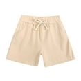 thumbnail image 1 of LIIPEE Girls Athletic Shorts Spring Summer Casual Cotton Pull On Solid Color Elastic Waist Basketball Knee-Length Shorts Toddler Soft Beach Bottom,Beige,12-24 Months, 1 of 4