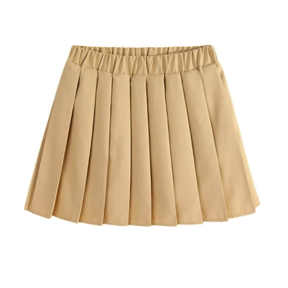 LIIPEE Girls Back To School Skirts Solid Color High Waisted School Uniform Pleated Skort Slim Tennis Skirt Child Casual Weekend Skirts,Khaki,9-10 Years
