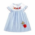 thumbnail image 1 of LIIPEE Girls Back To School Dresses Cartoon Embroidery Short Sleeve Round Neck Striped Sundress Infant Versatile Daily Dress,Blue,12-18 Months, 1 of 7