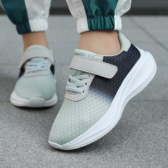 LIIPEE Girls Boys Athletic Sneakers Gradient Color Lace Up Hook And Loop Strap Mesh Running Shoes Toddler Stylish Party Athletic Sneaker,Grey,5-5.5 Years