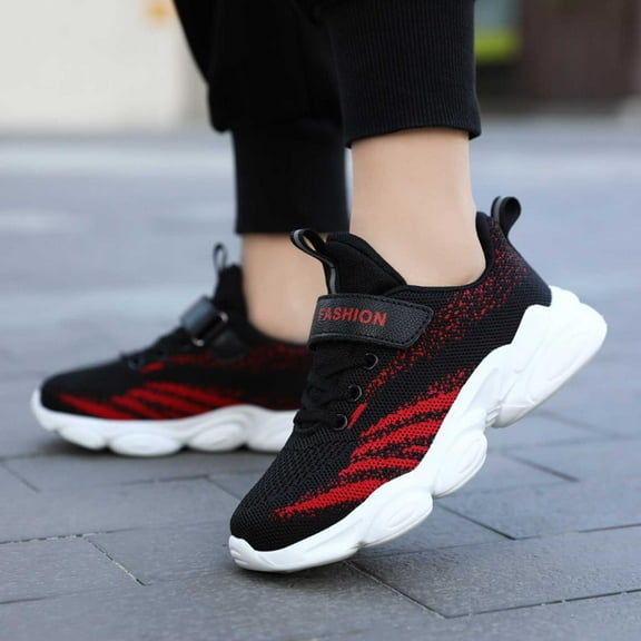 LIIPEE Girls Boys Athletic Sneakers Letter Tie Dye Printed Luminous Lace Up Hook And Loop Strap Running Shoes Toddler Classic Party Athletic Sneaker,Black,6-7 Years