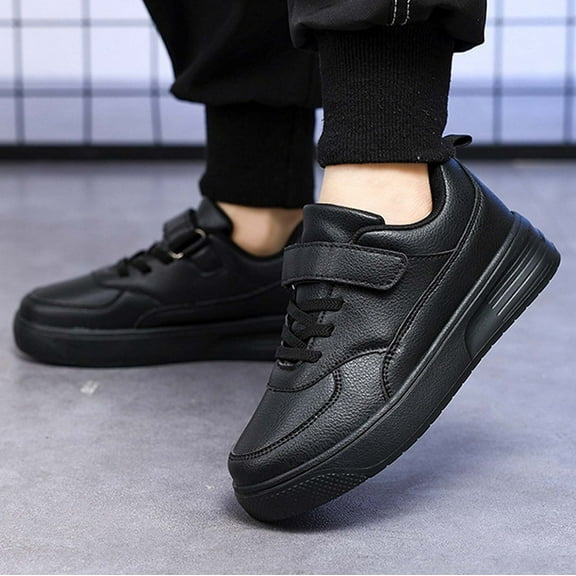 LIIPEE Girls Boys Athletic Sneakers Solid Color Closed Toe Non- Soft Sole Lace Up Hook And Loop Strap Sports Running Shoes Toddler Versatile Birthday Athletic Sneaker,Black,38