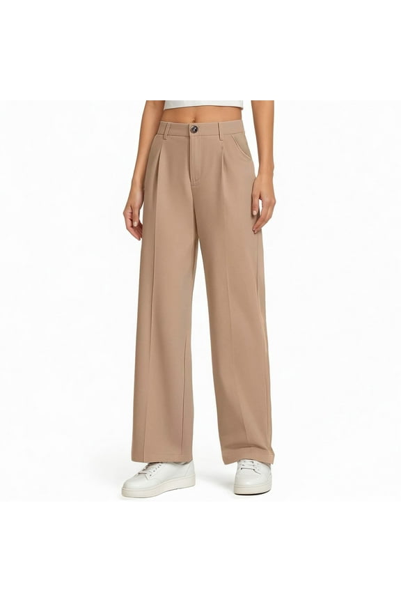 Girls Boys Back To School Uniform Pants Solid Color Stretch Elastic Waist Button Straight Leg Dress Trousers With Pockets Girls Comfort Vacation Pants,Khaki,9-10 Years