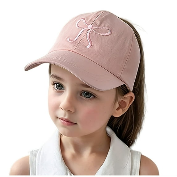 LIIPEE Girls Boys Baseball Cap Cartoon Bowknot Embroidery Wide Brim Visor Hat High Ponytail Hat Protection Caps Child Comfort Picnic Hats,Light Pink,One Size