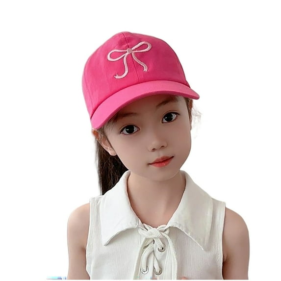 LIIPEE Girls Boys Baseball Cap Cartoon Bowknot Embroidery Wide Brim Visor Hat High Ponytail Hat Protection Caps Child Cute Beach Hats,Hot Pink,One Size