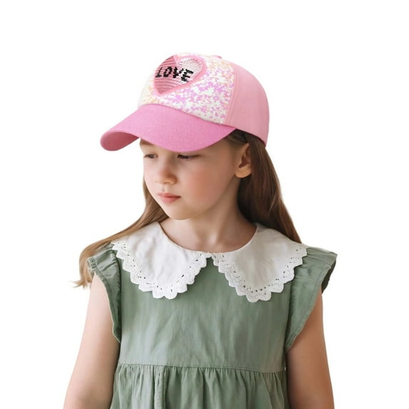 LIIPEE Girls Boys Baseball Cap Cartoon Printed Wide Brim Visor Hat High Ponytail Hat Protection Caps Kids Stylish Vacation Hats,Pink,One Size