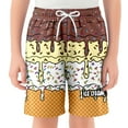 thumbnail image 1 of LIIPEE Girls Boys Baseball Shorts Waffle Ice Cream Printed Elastic Waist Drawstring Shorts With Pockets Toddler Classic Birthday Shorts,Brown,2-3 Years, 1 of 4