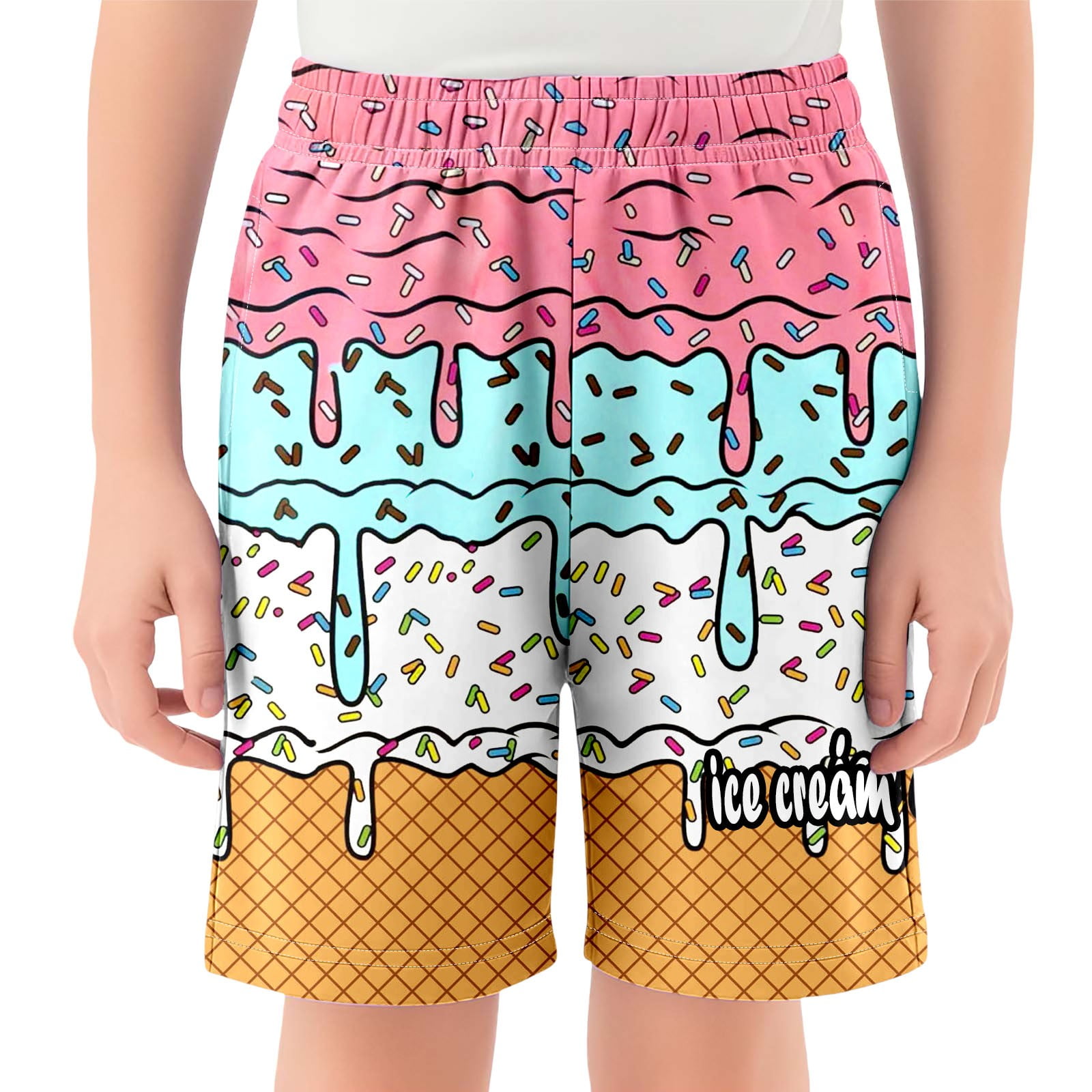 LIIPEE Girls Boys Baseball Shorts Waffle Ice Cream Printed Elastic ...